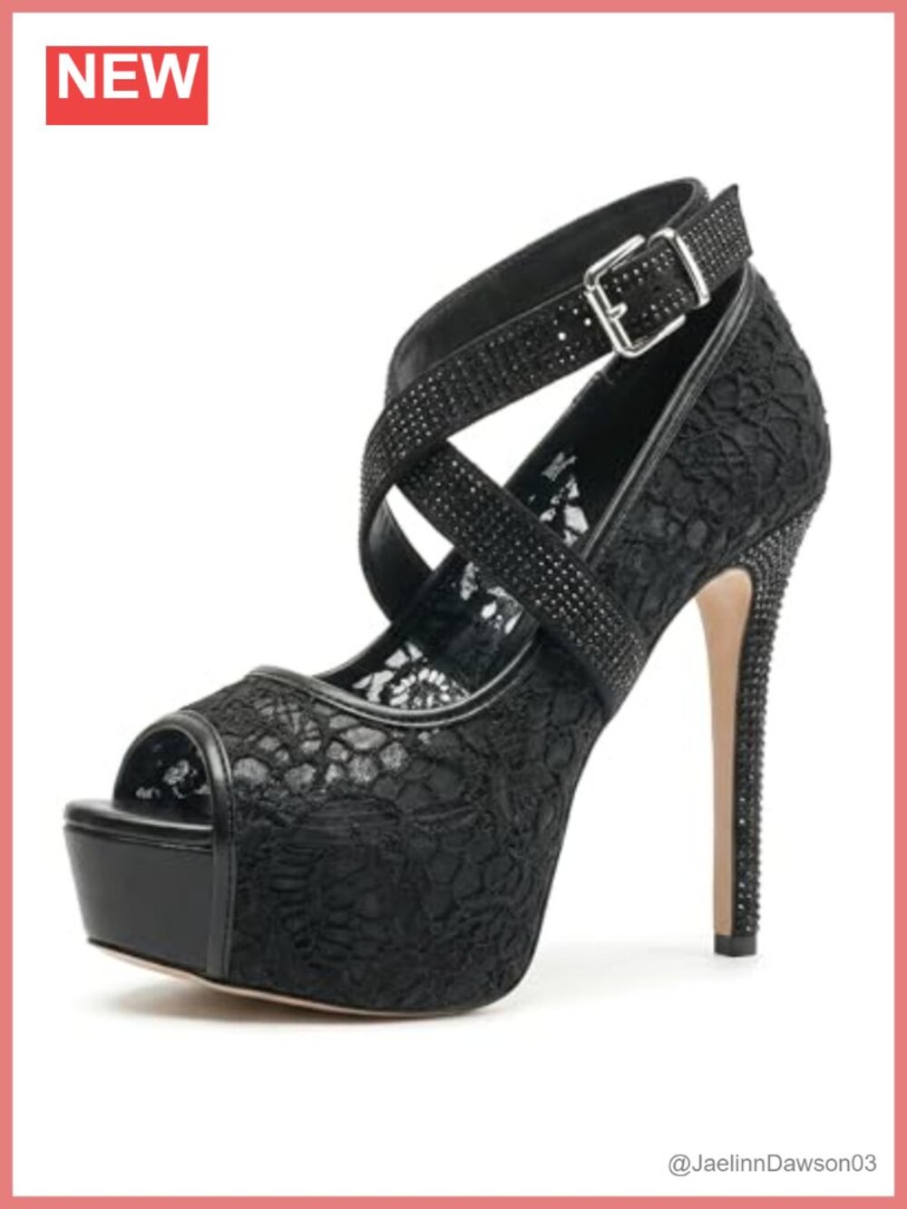 Lace Platform High Heels Rhinestone Stiletto Peep Toe Ankle Strap Dress Pumps
